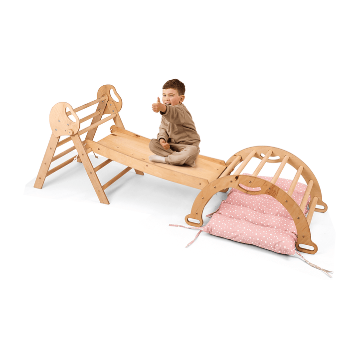 4in1 Montessori Climbing Set: Pikler Triangle, Arch, Slide Board, and Cushion for Toddlers (1–3 Years) - Goodevas