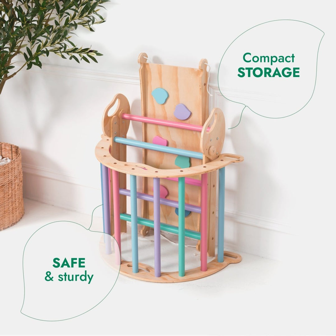 4in1 Montessori Climbing Set: Pikler Triangle, Arch, Slide Board, and Cushion for Toddlers (1–3 Years) - Pastel - Goodevas