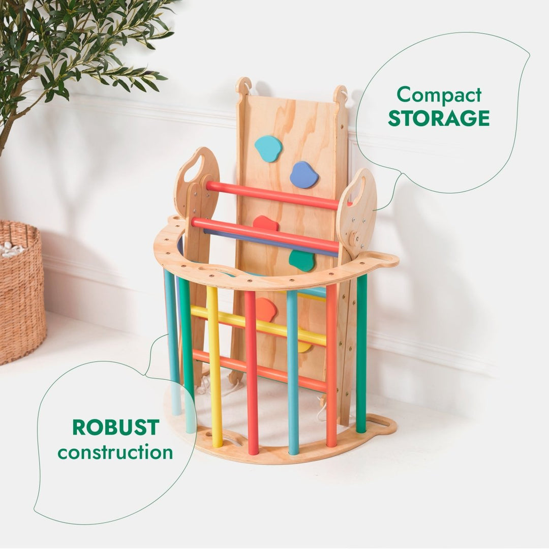 4in1 Montessori Climbing Set: Pikler Triangle, Arch, Slide Board, and Cushion for Toddlers (1–3 Years) - Rainbow - Goodevas