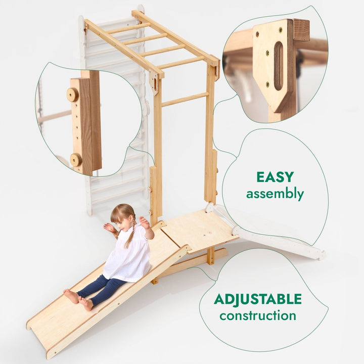 7in1 Jungle Play Set for Kids: Swedish Walls + Monkey Bars + Swing Set + Slide Board + Ramp - Goodevas