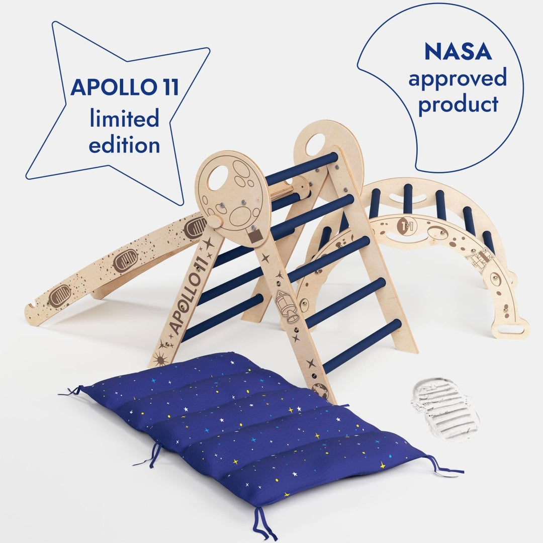 Apollo 4in1 Climbing Set: Pikler Triangle, Arch, Slide Board, and Cushion for Little Toddlers Astronauts - Goodevas
