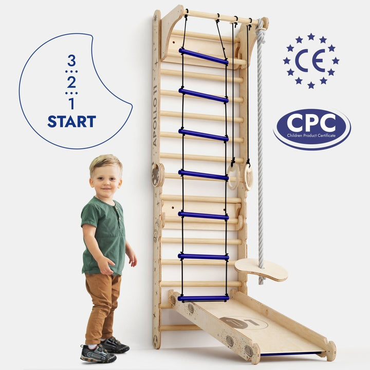 Apollo Swedish Wall / Climbing ladder for Little Austronauts + Moon swing Set + Slide Board - Goodevas