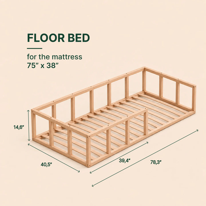 Montessori Floor Bed with Slats - Twin Toddler Bed Fram