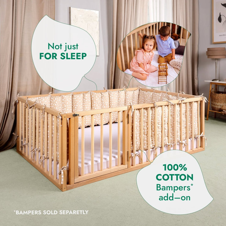 Full Montessori Floor Bed Frame for Toddlers with Fence - Goodevas