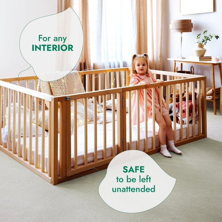 Full Montessori Floor Bed Frame for Toddlers with Fence - Goodevas
