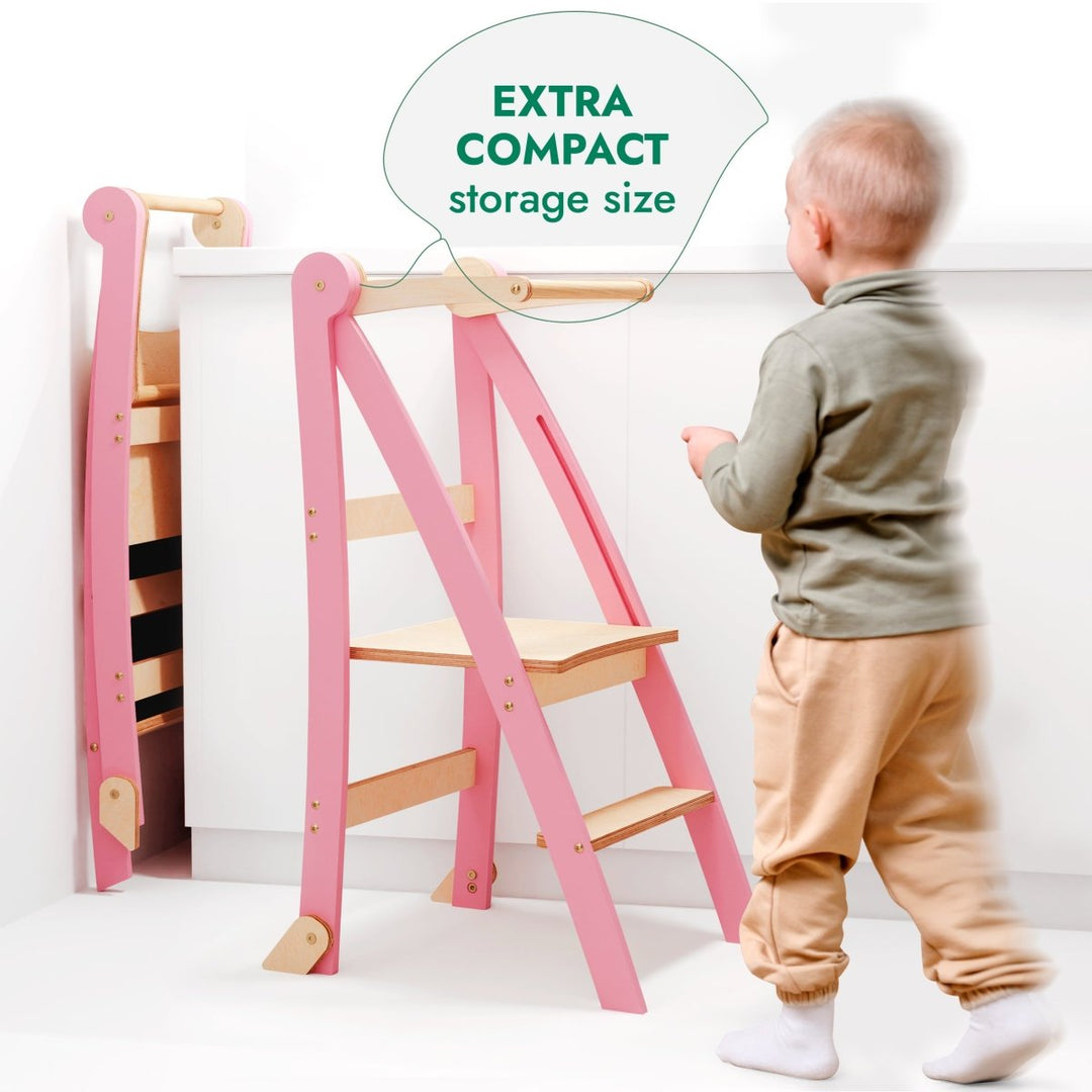 Helper Tower: A Multi - functional Foldable Step Stool for Kids - Pink - Goodevas