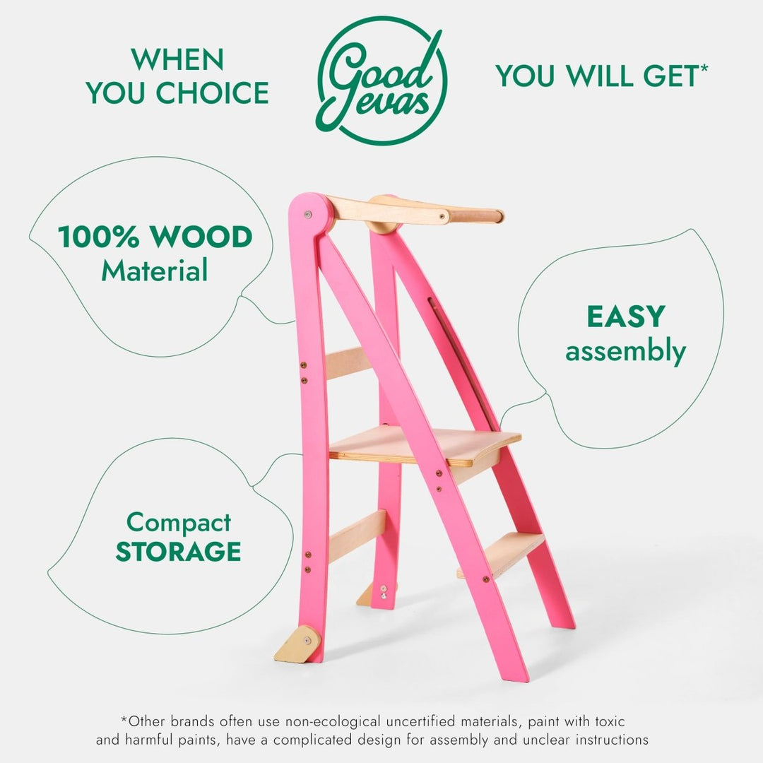 Helper Tower: A Multi - functional Foldable Step Stool for Kids - Pink - Goodevas