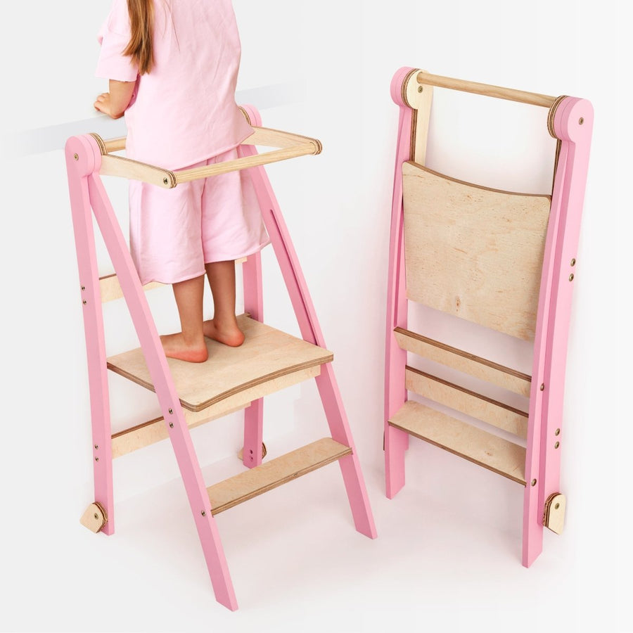 Helper Tower: A Multi - functional Foldable Step Stool for Kids - Pink - Goodevas