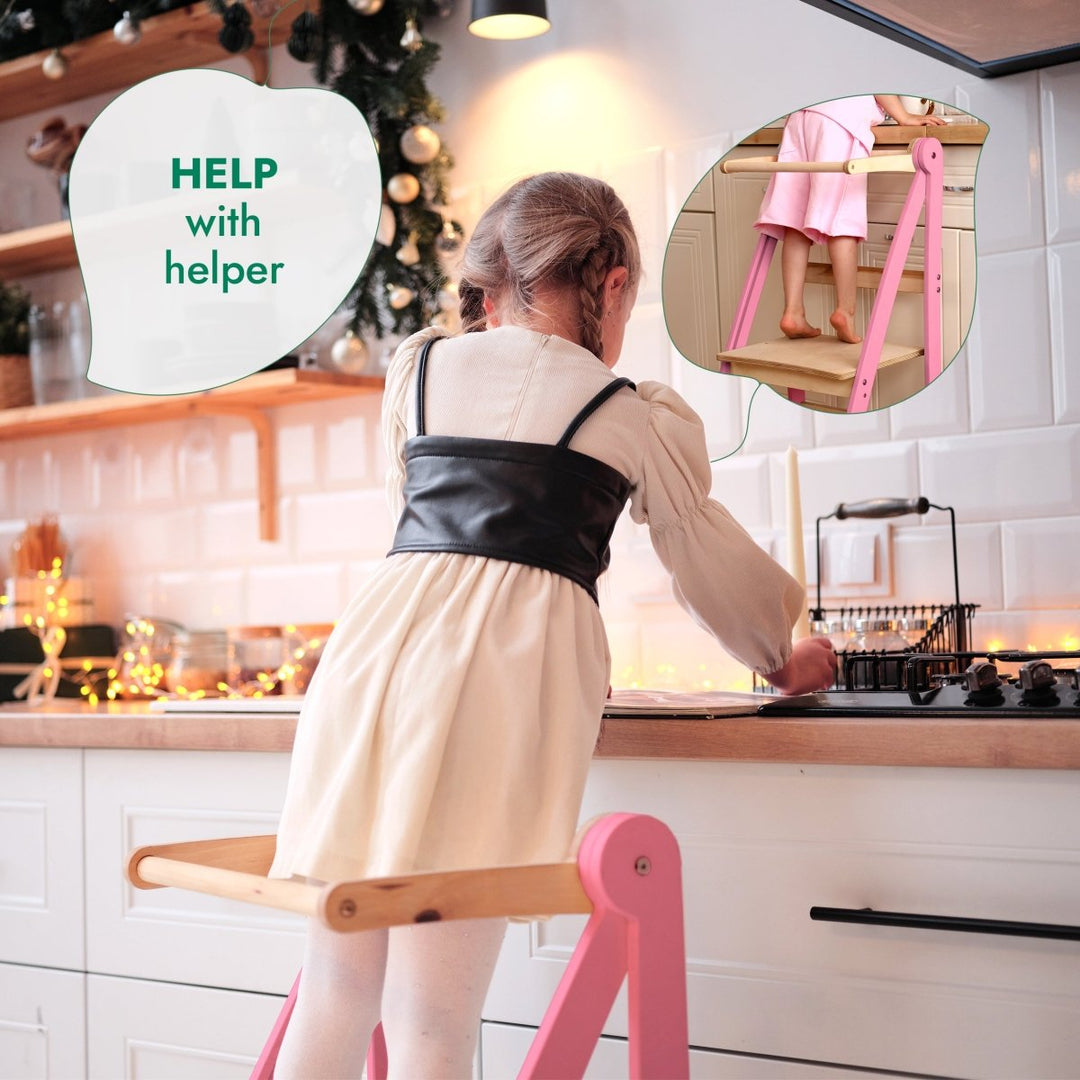 Helper Tower: A Multi - functional Foldable Step Stool for Kids - Pink - Goodevas