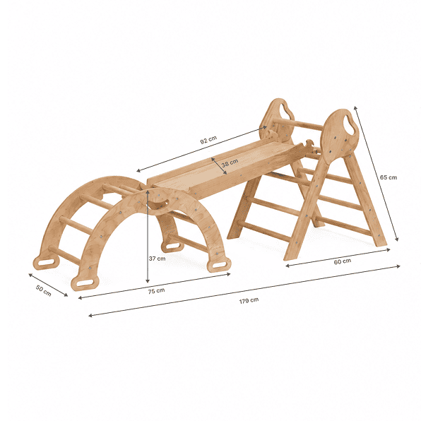 5in1 Montessori Climbing Set: Pikler Triangle, Arch, Slide Board, Art Addition and Cushion for Toddlers (1–3 Years)