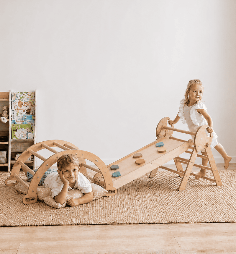 5in1 Montessori Climbing Set: Pikler Triangle, Arch, Slide Board, Art Addition and Cushion for Toddlers (1–3 Years)
