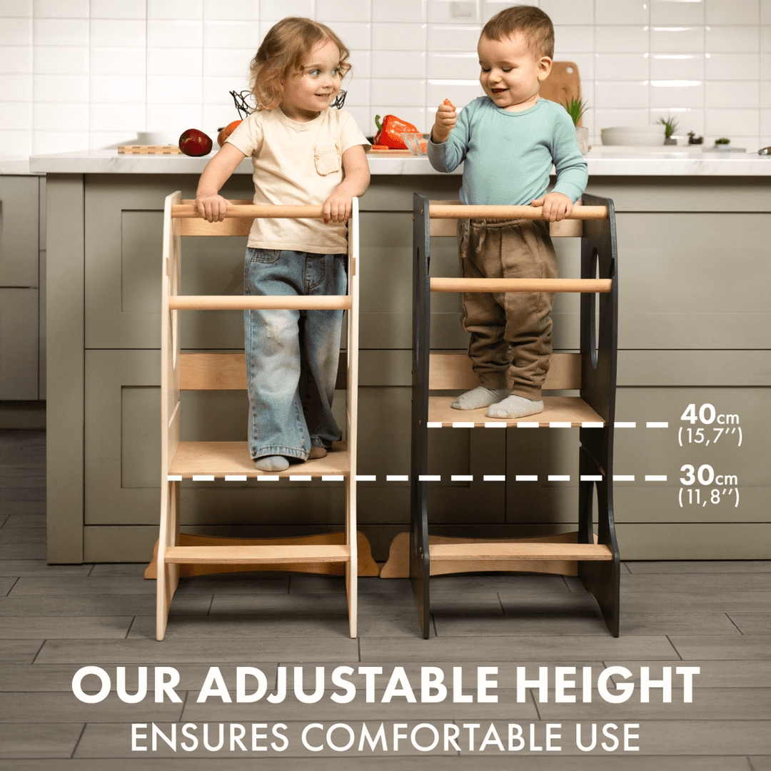 Stable Montessori Tower: Wooden Growing Chair - Beige - Goodevas