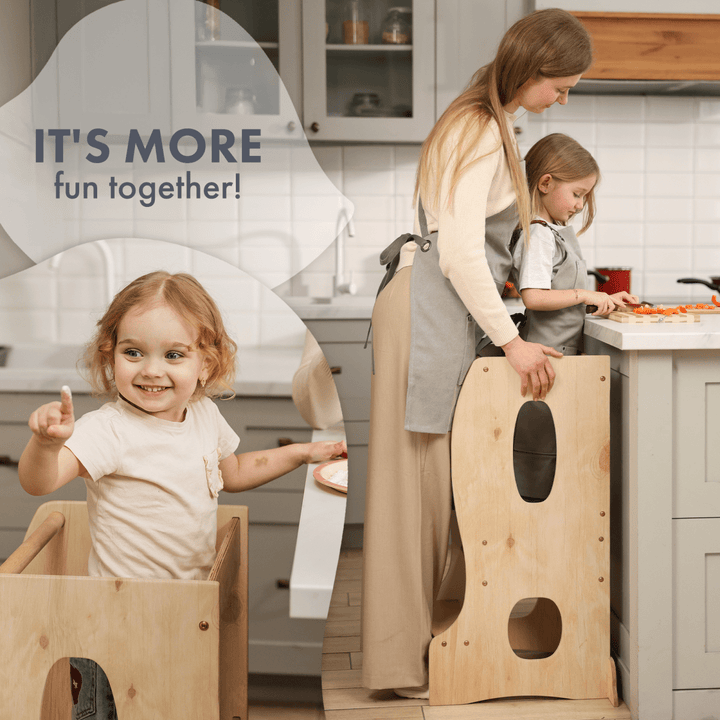 Stable Montessori Tower: Wooden Growing Chair - Beige - Goodevas