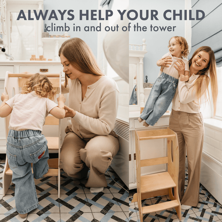 Stable Montessori Tower: Wooden Growing Chair - Beige - Goodevas