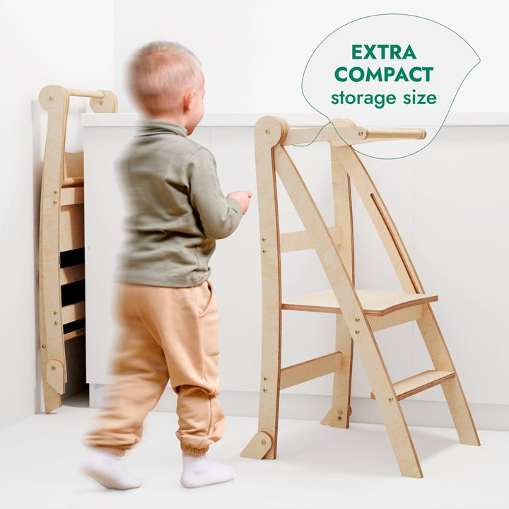 Toddler Tower: Foldable Step Stool for Toddlers - Beige - Goodevas