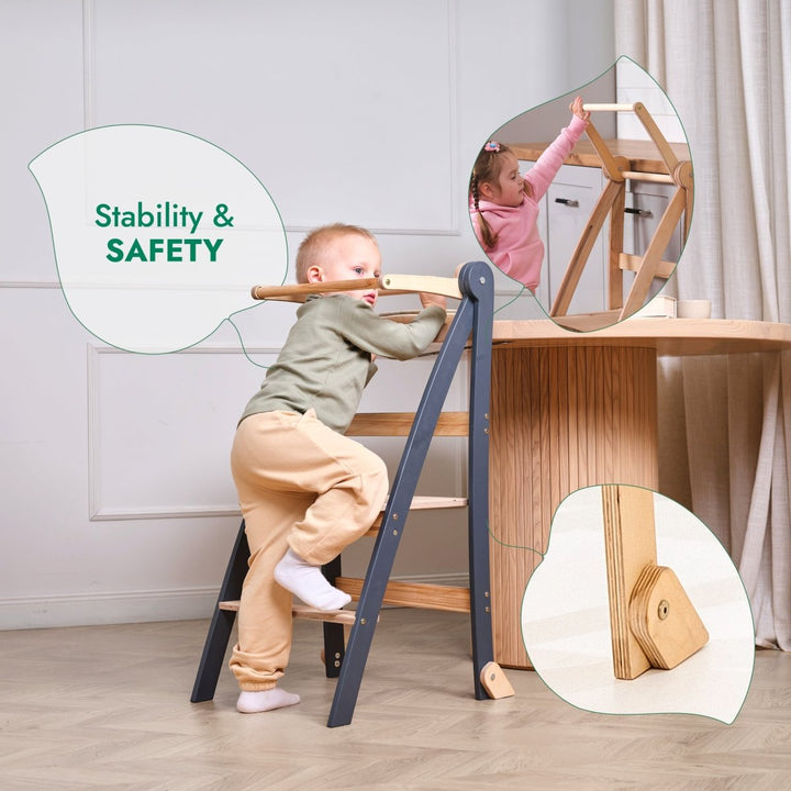 Toddler Tower: Foldable Step Stool for Toddlers - Gray - Goodevas