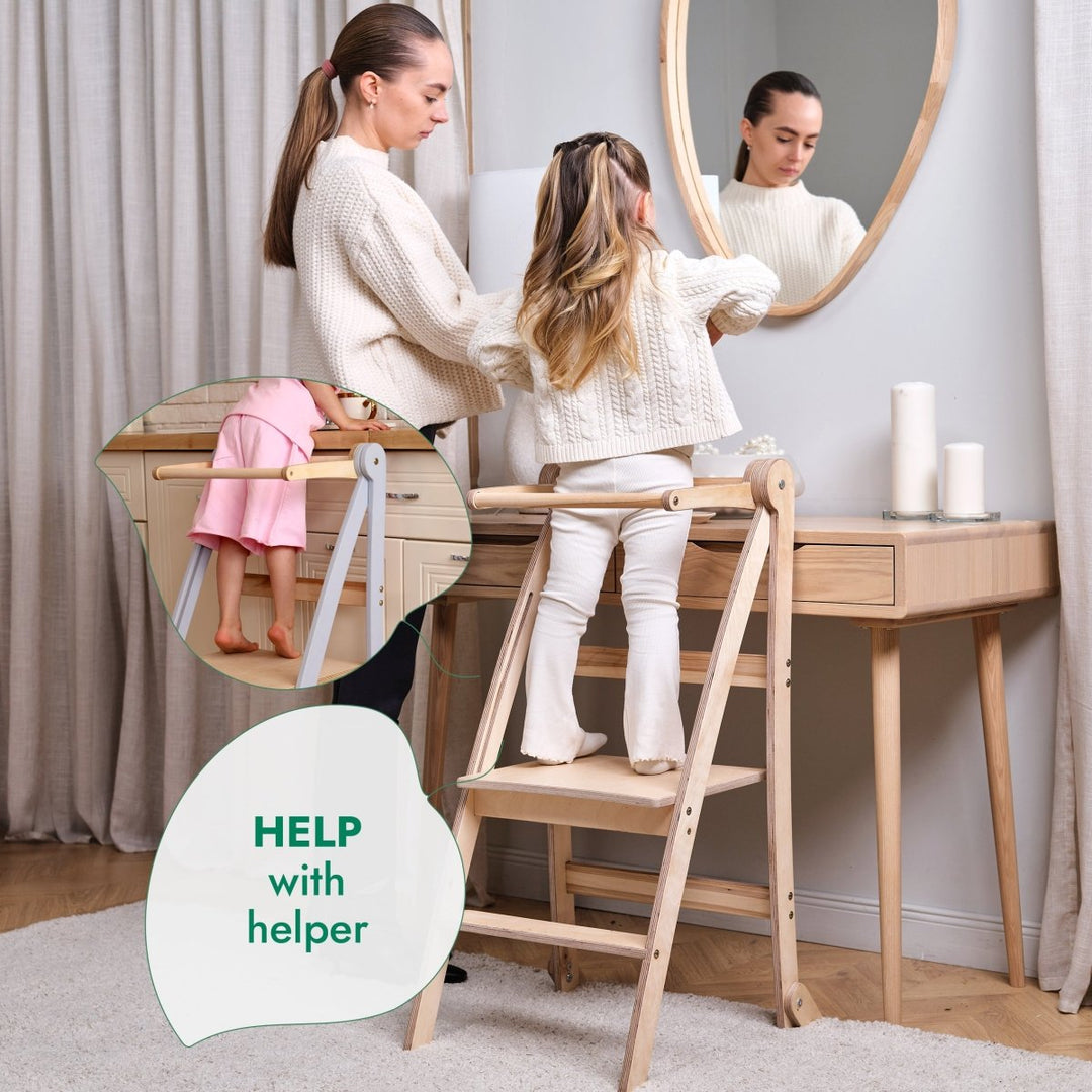 Toddler Tower: Foldable Step Stool for Toddlers - Gray - Goodevas
