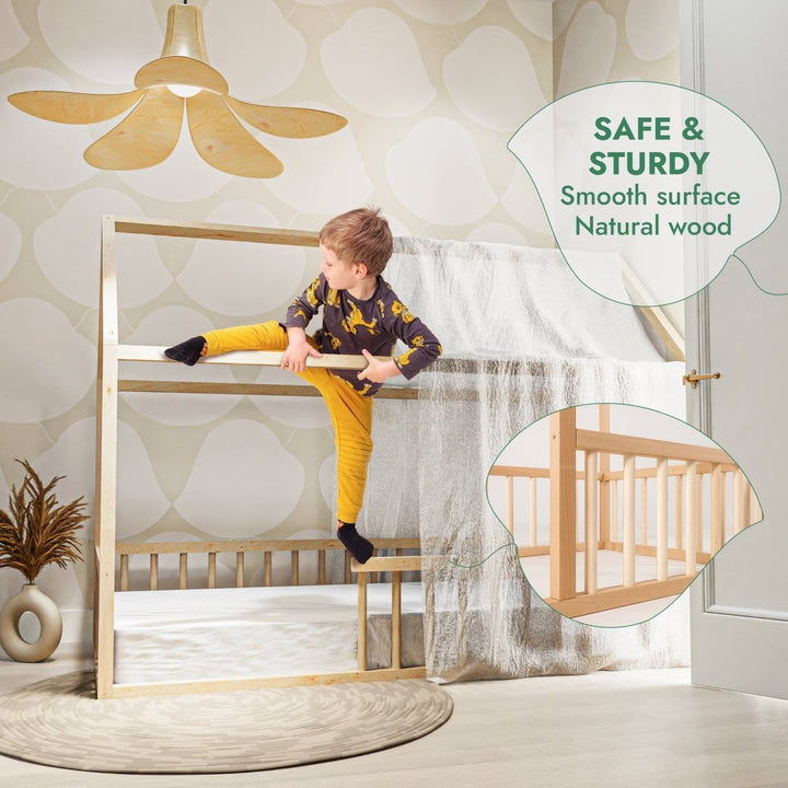 Twin Size Montessori House Bed for Kids with Fence - Goodevas