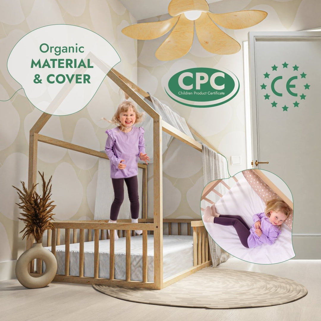 Twin Size Montessori House Bed for Kids with Fence - Goodevas