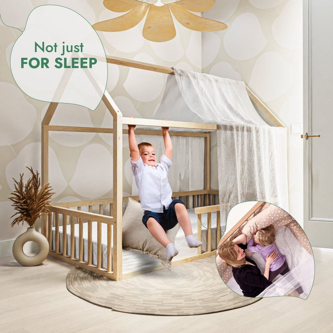 Twin Size Montessori House Bed for Kids with Fence - Goodevas